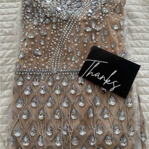 Elegant Nude Crystal Embellished Dress